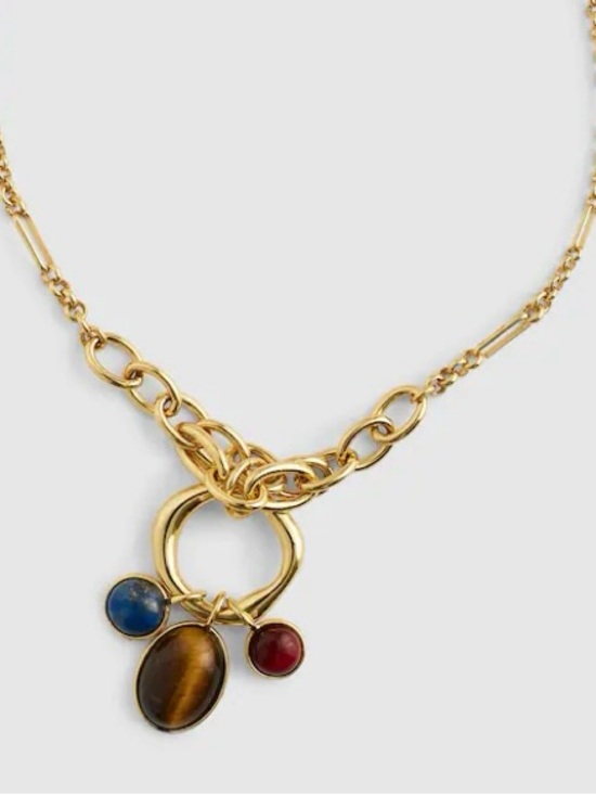 Madewell Jewelry - $88 NWT Madewell Semiprecious Tiger's Eye Lapis Stone Gold Chain Charm Necklace